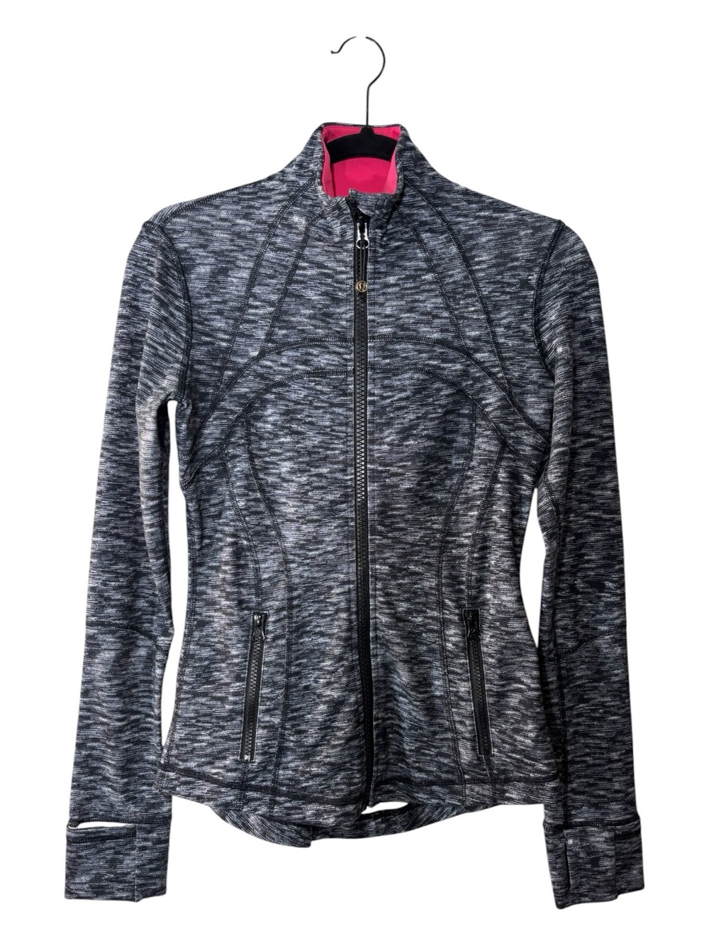 Lululemon Define Jacket Size 4 Black White Space Dye Full Zip Pink Collar